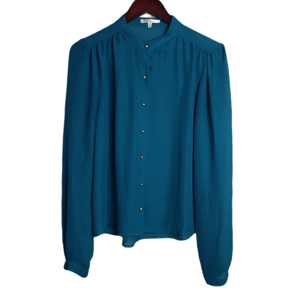 ✅ CEST TOI Teal Long Puff Sleeve Blouse